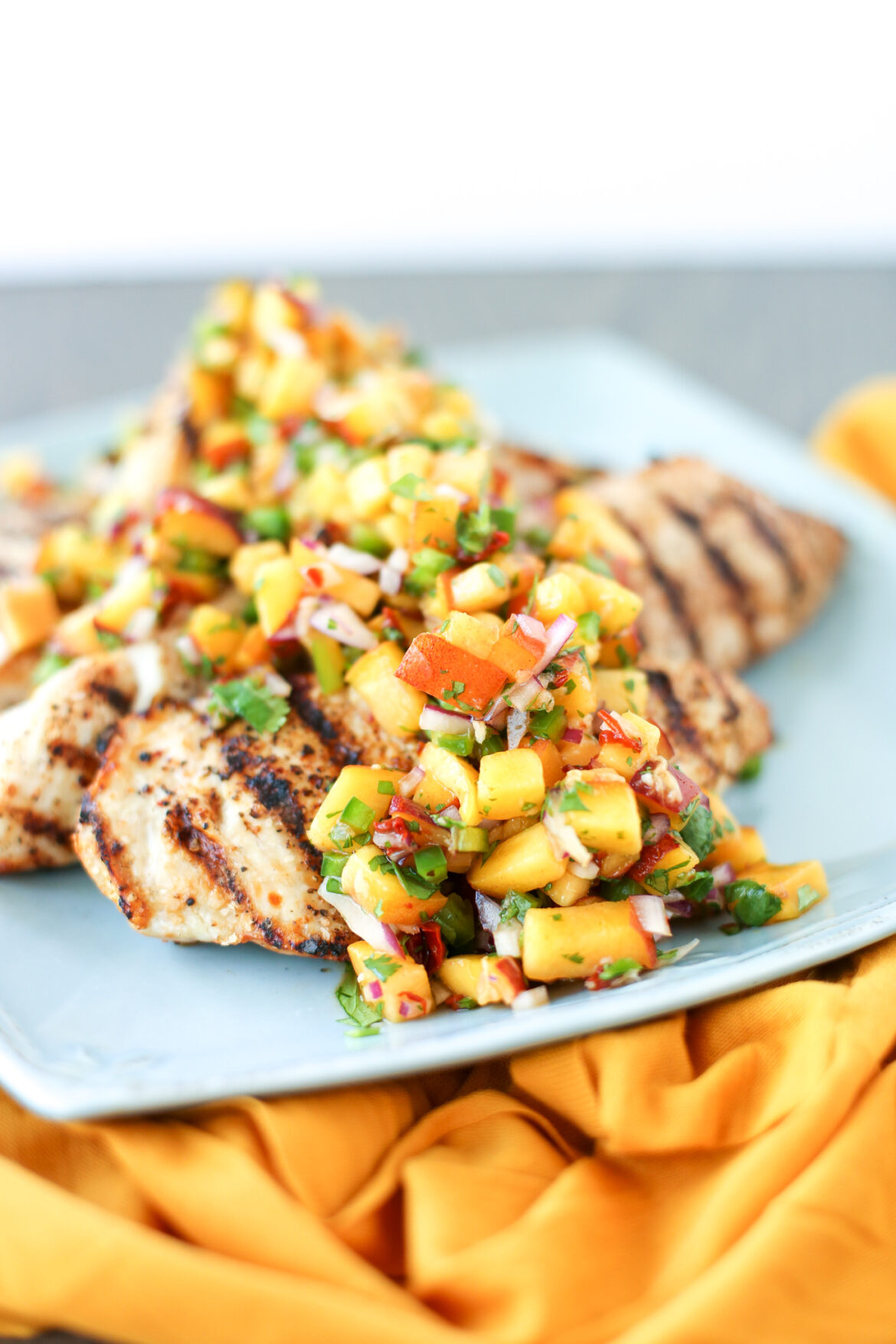 Grilled Chicken With Peach Chipotle Salsa Love As Food