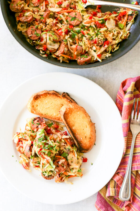 sauteed cabbage with chicken sausage and mustard