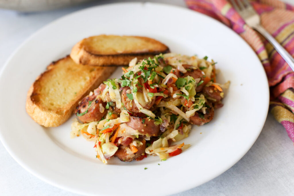 sauteed cabbage with chicken sausage and mustard