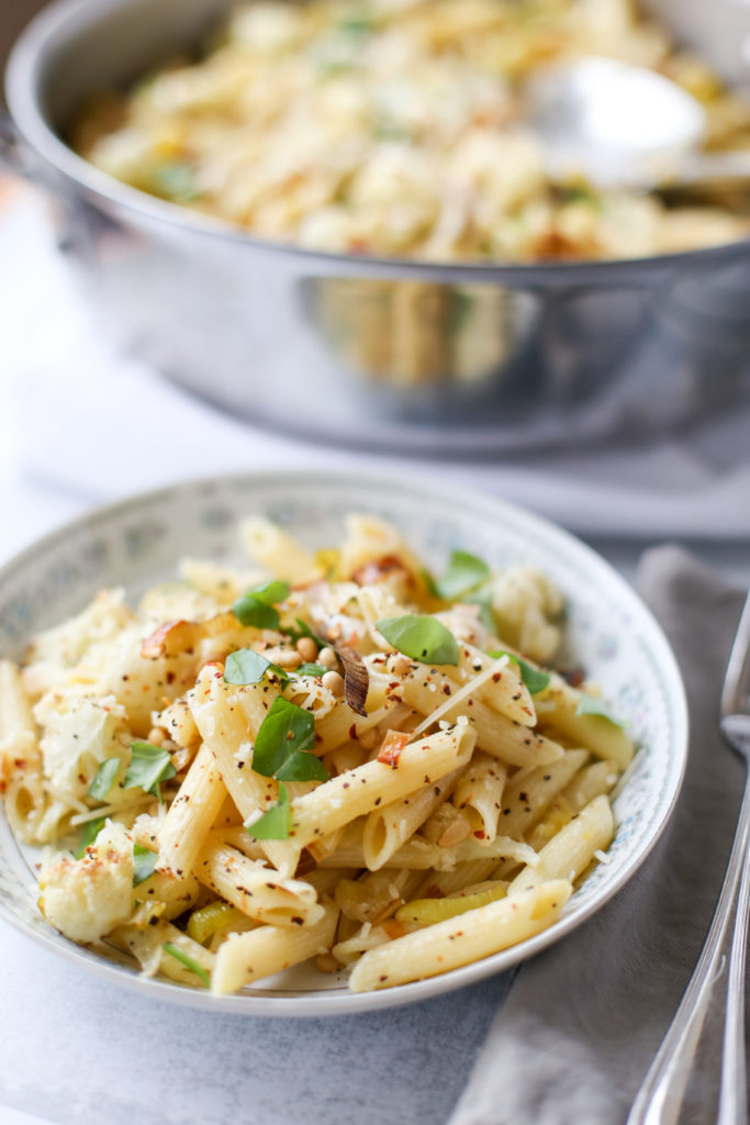 roasted leek and cauliflower pasta