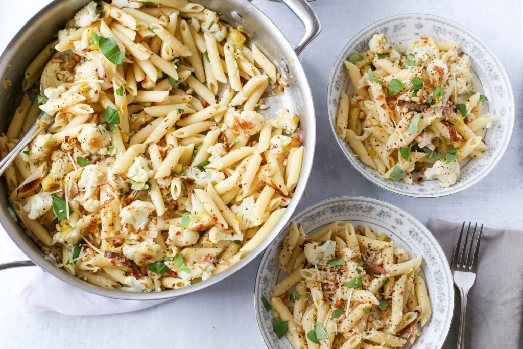 roasted leek and cauliflower pasta