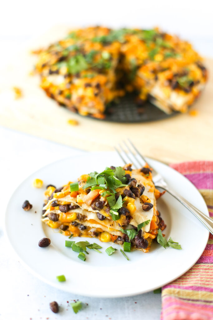 black bean and corn tortilla pie