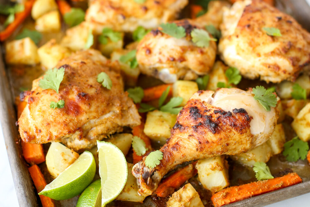 yellow curry chicken sheet pan dinner