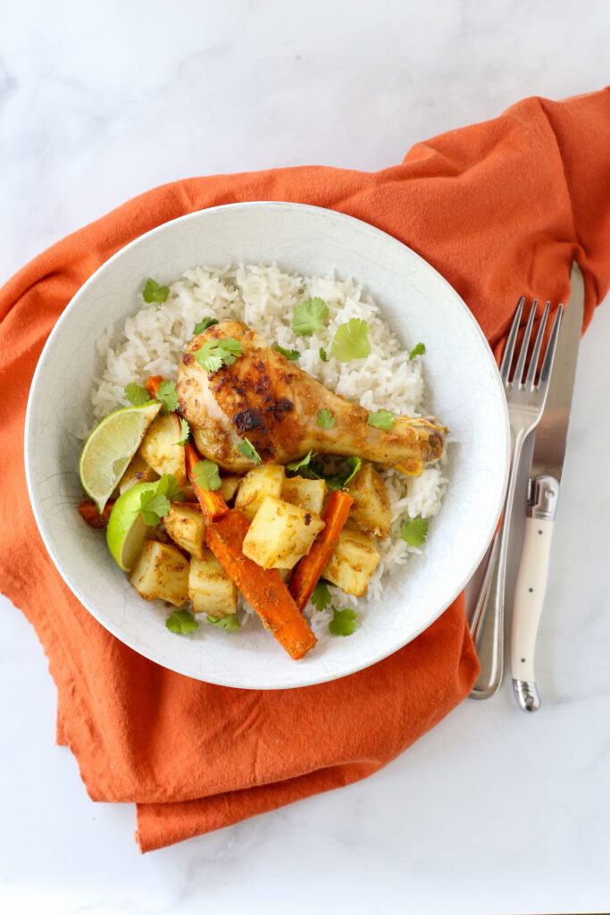 yellow curry chicken sheet pan dinner