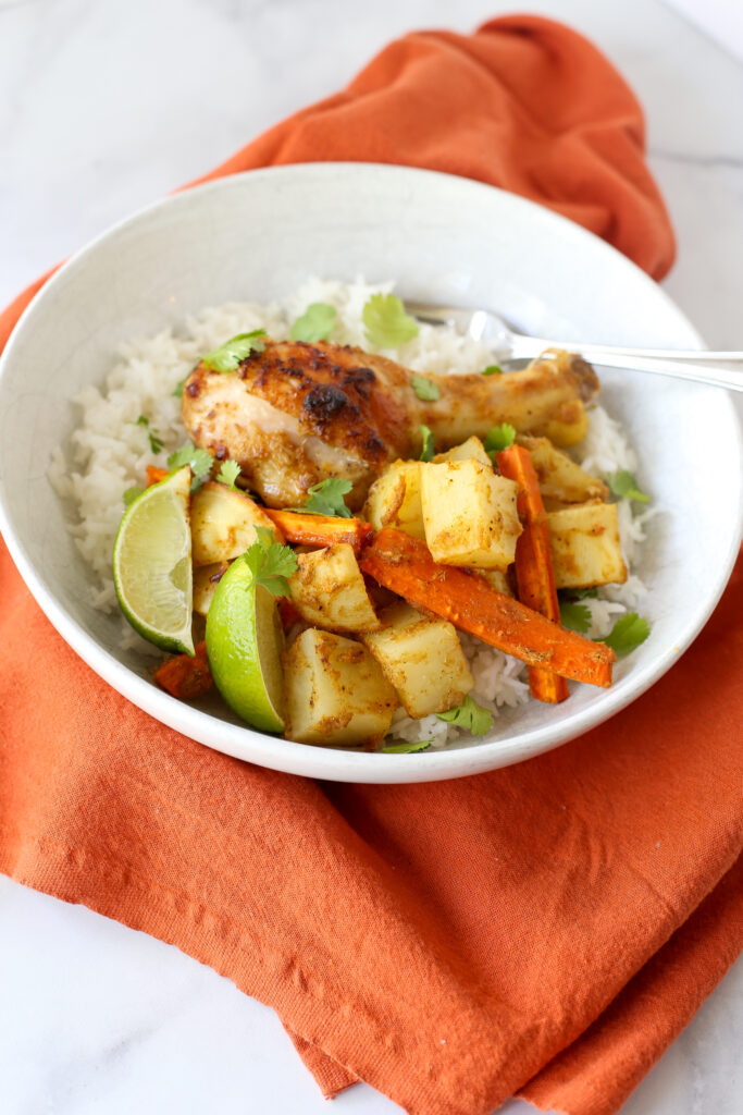 yellow curry chicken sheet pan dinner