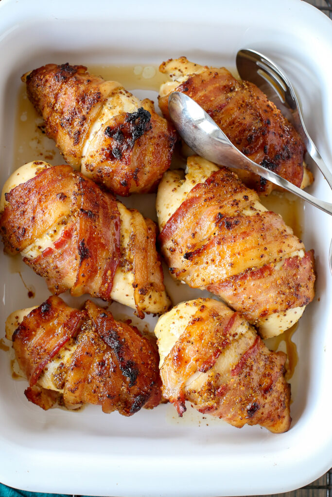 maple mustard bacon-wrapped chicken