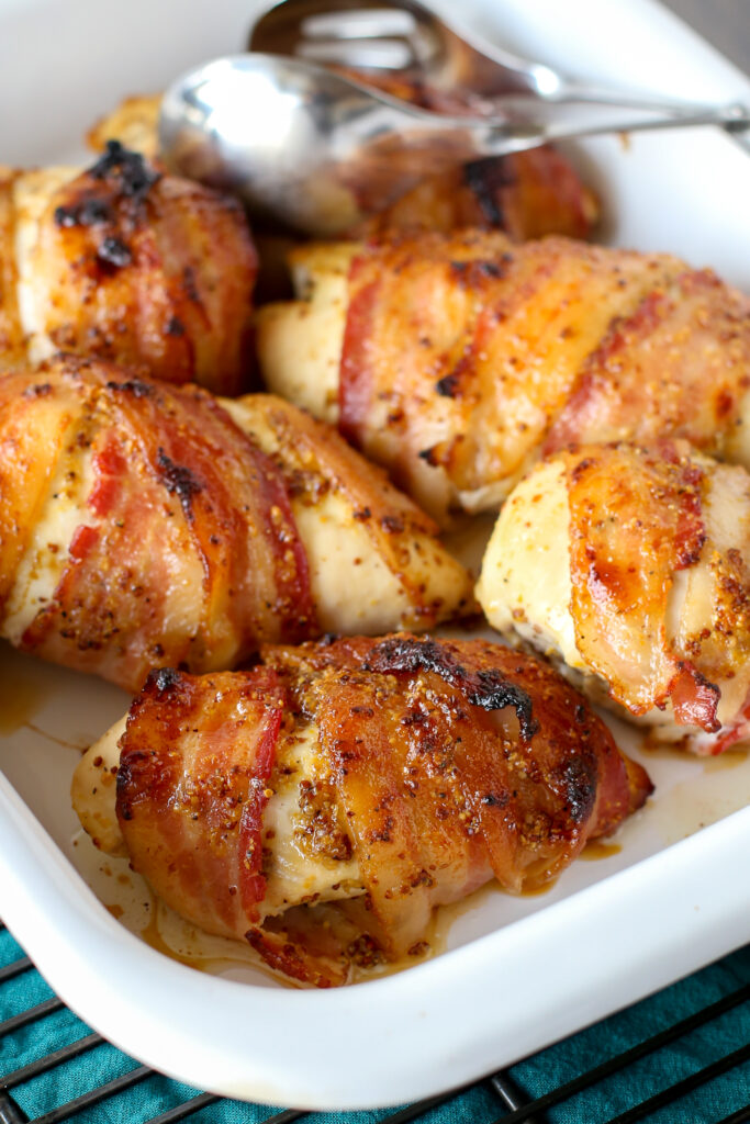 maple mustard bacon-wrapped chicken