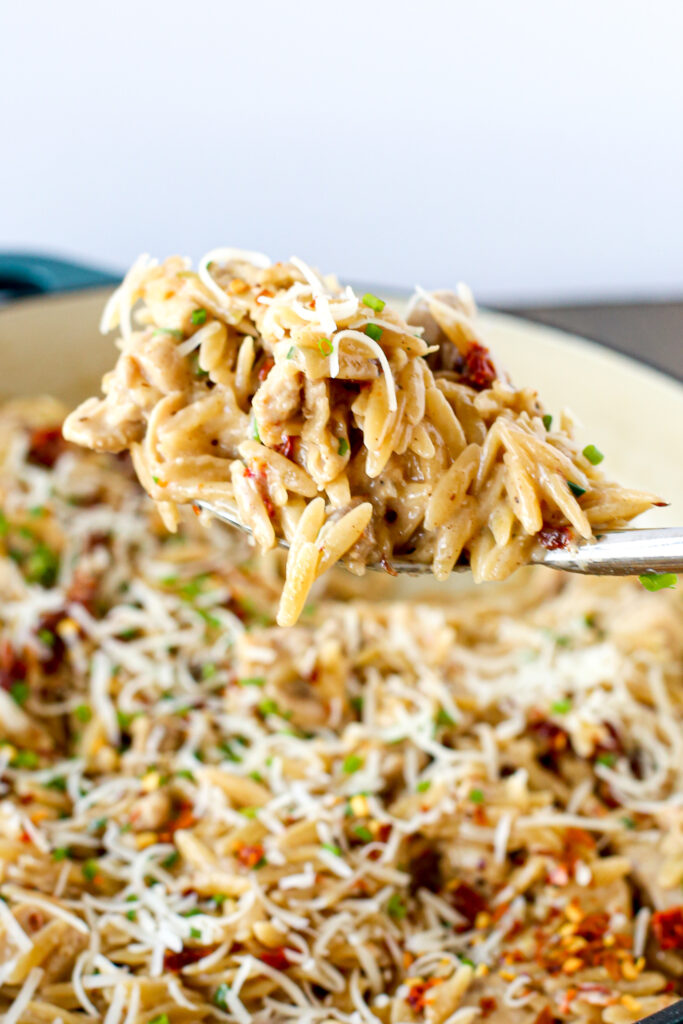 sun-dried tomato chicken orzotto